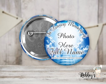 Memorial Pin Button: Blue Heavenly Stairway, In Loving Memory (3 inch)