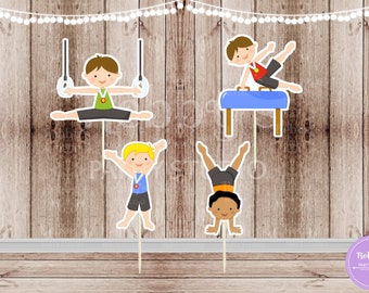 Boys Gymnastics Party - Set of 12  Assorted Boy Gymnast Cupcake Toppers