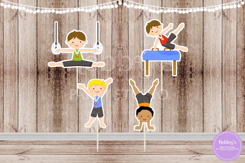 Boys Gymnastics Party Set of 12 Assorted Boy Gymnast Cupcake | Etsy
