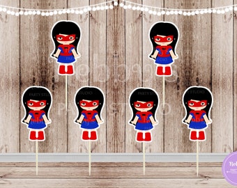 Action Superhero Girl Party - Set of 12 Spidergirl Inspired Cupcake Toppers