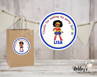 Super Hero Wonder Girl Birthday Personalized Round Sticker