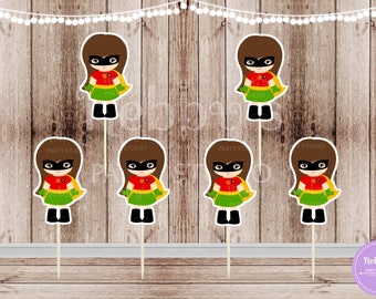 Action Superhero Girl Party - Set of 12 Robin Girl Inspired Cupcake Toppers