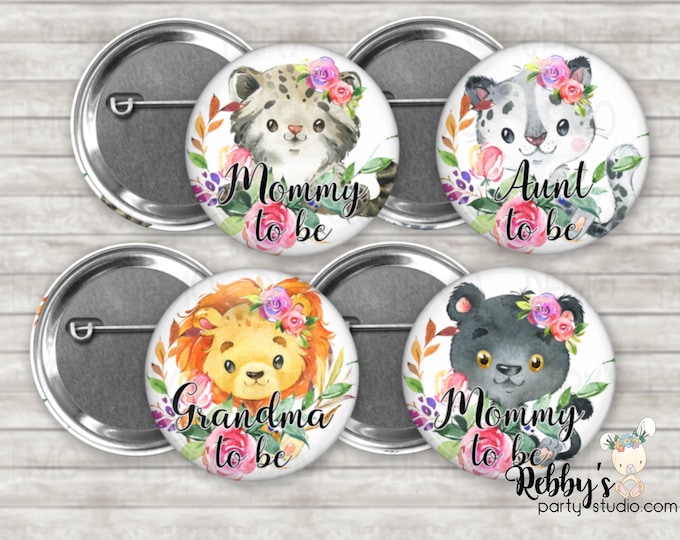 Featured listing image: Wild Cats Baby Shower Pin: Personalized Family Name Badge