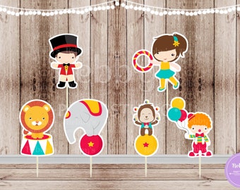 Circus Theme Party - Set of 12 Assorted Circus Cupcake Toppers