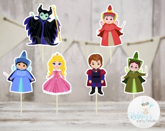 Fairy Tale Party - Set of 12 Assorted Sleeping Princess Cupcake Toppers