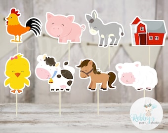 Girl Barnyard Theme Party - Set of 16 Assorted Farm Animals Cupcake Toppers #148