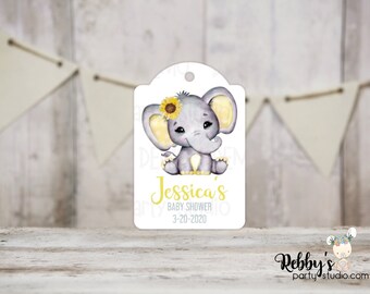 Sunflower Elephant Baby Shower Favor Tags - Set of 12