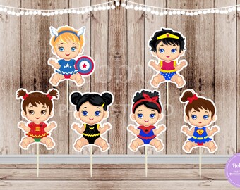 Baby Girl Superhero Party - Set of 12 Assorted Superhero Baby Girls Inspired Cupcake Toppers