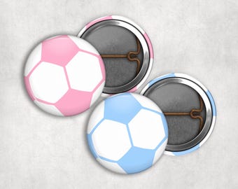 Soccer Ball Gender Reveal Pin Buttons: Pink & Blue Party Favors