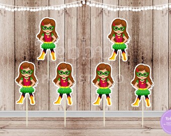 Superhero Villain Girl Party - Set of 12 Robin Girl Inspired Cupcake Toppers
