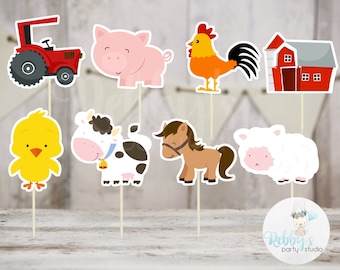 Barnyard Theme Party - Set of 16 Assorted Farm Animals Cupcake Toppers #150