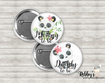Girl Panda Baby Shower Pin: Personalized Family Button