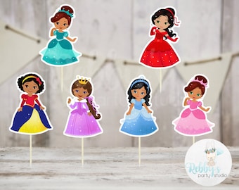 Fairy Tale Party - Set of 12 Assorted Multicultural Princess Cupcake Toppers