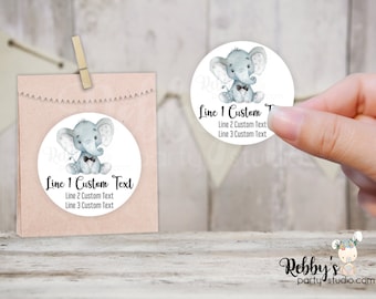 Bow Tie Elephant Baby Shower Personalized Round Sticker