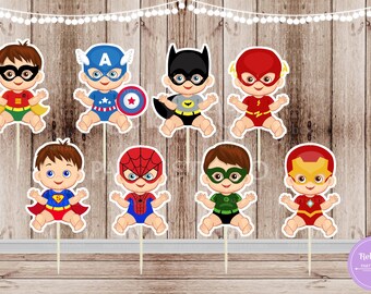 Superhero Baby Boy Cupcake Toppers - Set of 16