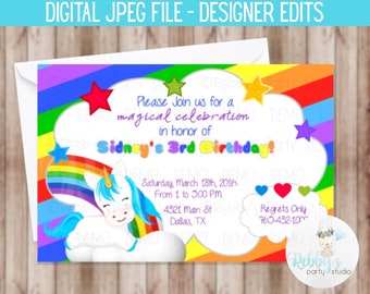 Unicorn Rainbow Birthday Invitation - Digital Printable File Designer Edits