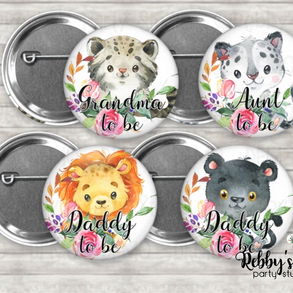 Wild Cats Baby Shower Pin Button, Mommy to be Pin Button, Personalized Pinback Button,  Flower Cubs Button Badge