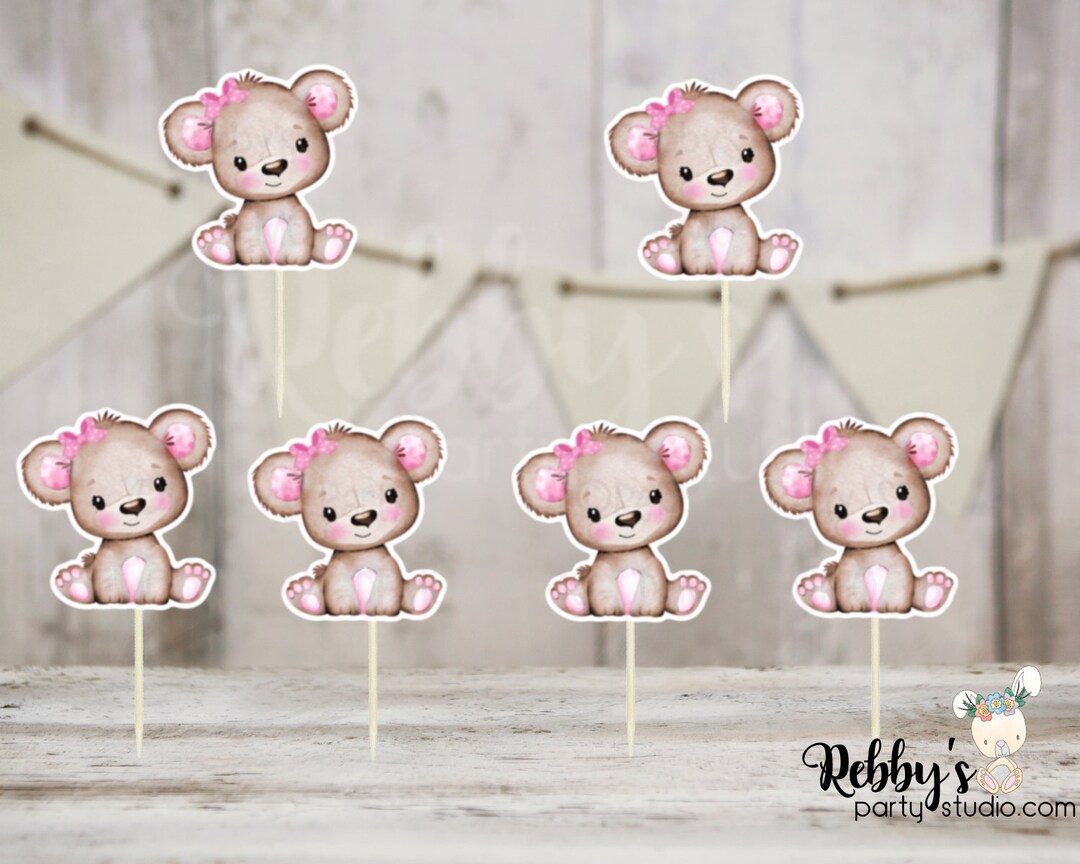 Girl Bear Baby Shower Cupcake Toppers - Pink & Brown - Set of 12 - Etsy