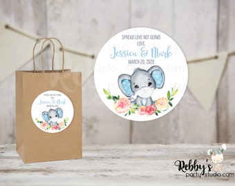 Blue Elephant Baby Shower Stickers: Personalized Favor Stickers