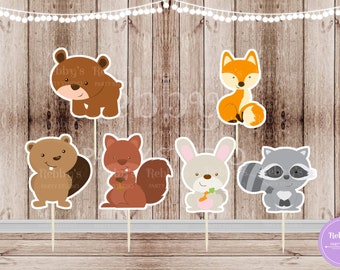 Woodland Cupcake Toppers: Forest Animal Party Picks, Set of 12