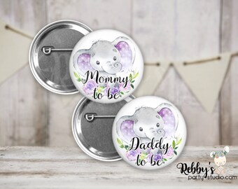 Purple Elephant Baby Shower Pin: Personalized Family Name Tag