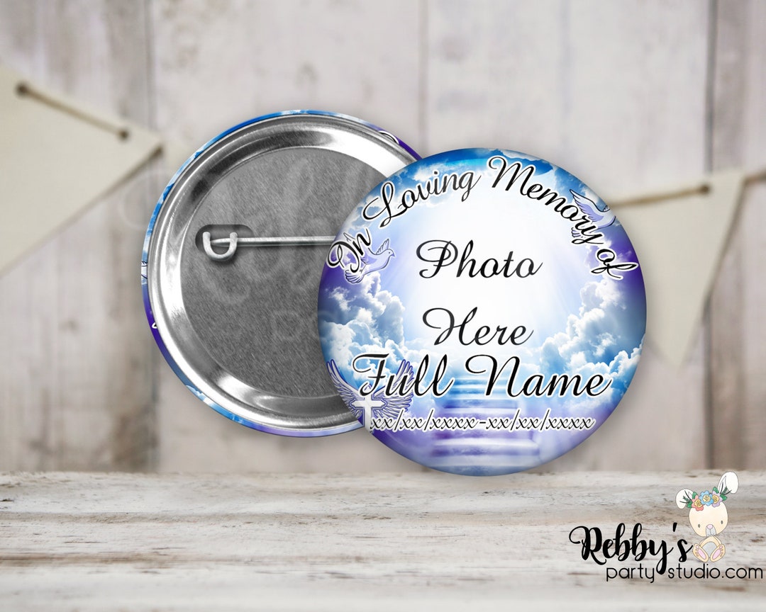 Heavenly Stairway in Loving Memory, Memorial Pin Buttons, Funeral