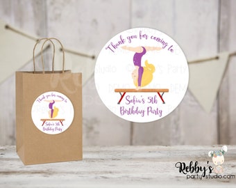 Gymnastic Girl Birthday Personalized Round Sticker