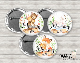 Woodland Baby Shower Pinback Button: Personalized Family Badge