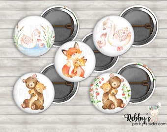Mother & Baby Woodland Mini Buttons – Party Favor Packs (1 inch)