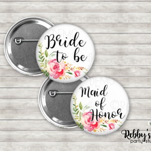 Mellow Floral Bridal Shower Pin Button, Bride to be Pin Button, Personalized Pinback Button, Mellow Floral Bridal Party Button Badge