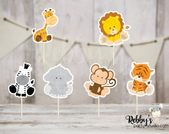 Baby Safari Animals Cupcake Toppers - Set of 12