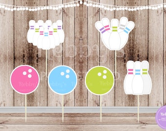 Girl Bowling Party Cupcake Toppers - Set of 12
