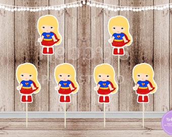 Action Superhero Girl Party - Set of 12 Supergirl Inspired Cupcake Toppers