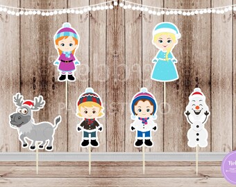Princess Theme Party - Set of 12 Assorted Christmas Snow Princess Inspired Cupcake Toppers