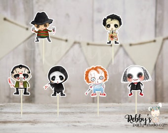 Halloween Horror Theme - Set of 12 Cute Horror Inspired Cupcake Toppers - Set 1