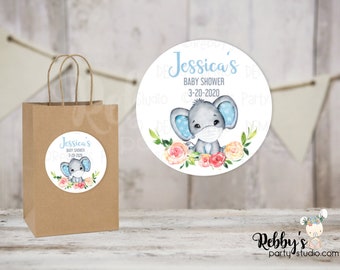 Masked Elephant Baby Shower Blue Personalized Round Sticker