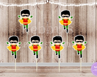 Action Superhero Boy Party - Set of 12 Robin Inspired Cupcake Toppers