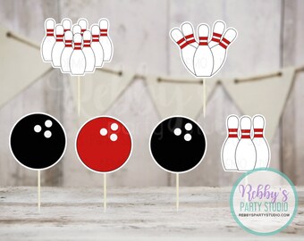 Bowling Party - Set of 12 Assorted Bowling Cupcake Toppers