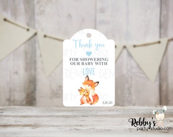 Boy Fox Baby Shower Thank You Tags – Set of 12 Favor Tags with Twine