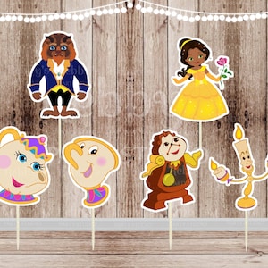 Princess Belle and the Beast Party - Set of 12 Assorted African American Belle and the Beast Inspired Cupcake Toppers