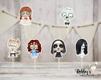 Halloween Horror Theme - Set of 12 Cute Horror Inspired Cupcake Toppers - Set 3