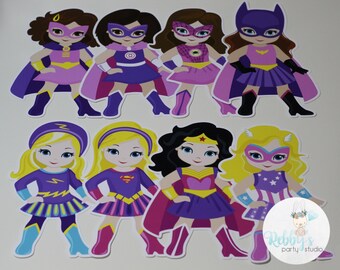Assorted Pink Superhero Girl Inspired One Side Cut Outs - Pink Superhero Girl DIY Party Decoration