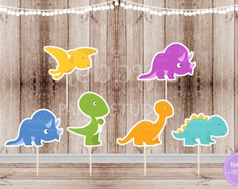 Dinosaur Theme Party - Set of 12 Assorted Dinosaurs Cupcake Toppers