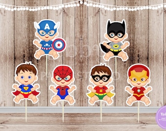 Superhero Baby Boy Cupcake Toppers - Set of 12