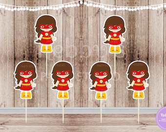Action Superhero Girl Party - Set of 12 Girl Flash Inspired Cupcake Toppers