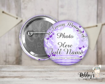 Memorial Butterfly Pin Button: Purple Heavenly Cloud Design (2.25 inch)
