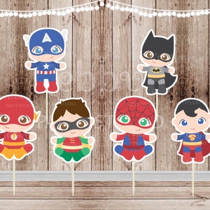 Boy Superhero Babies - Set of 12 Assorted Baby Boy Superheroes Team 1 Inspired Cupcake Toppers