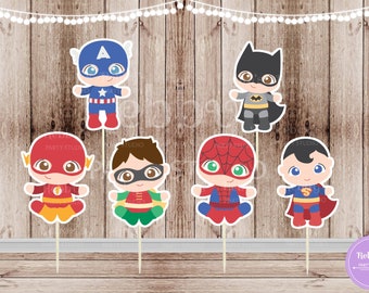 Baby Superhero Cupcake Toppers - Set of 12 Assorted Designs