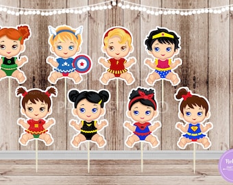 Baby Girl Superhero Party - Set of 16 Assorted Superhero Baby Girls Inspired Cupcake Toppers