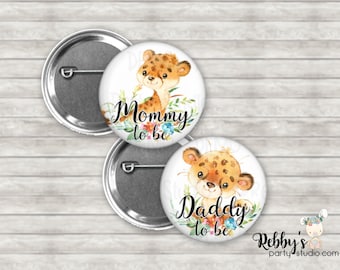Cheetah Baby Shower Pin Button: Personalized Pinback Badge